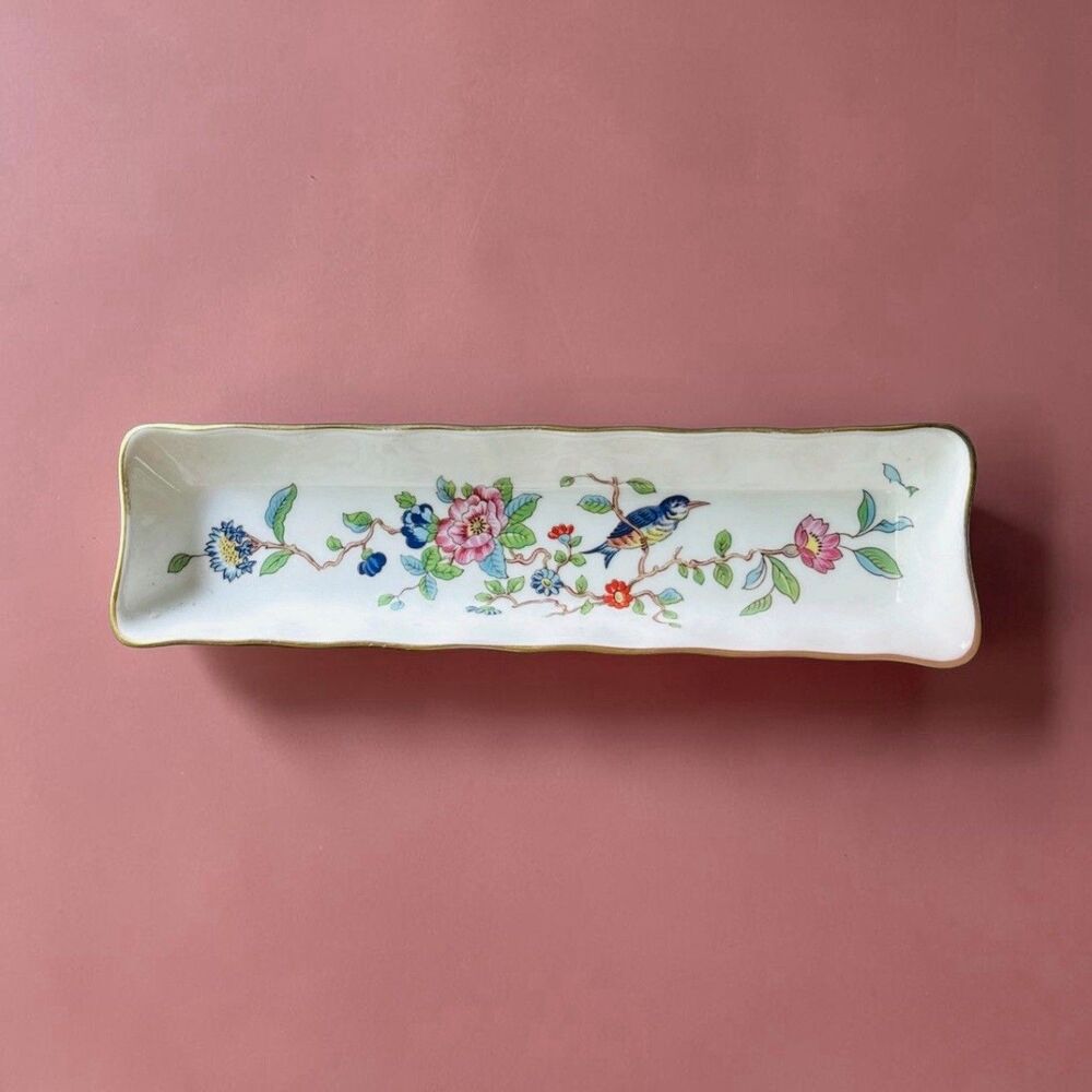 Aynsley Pembroke English Bone China  8” Mint/Candy/Olive/Relish Bird Dish EUC
